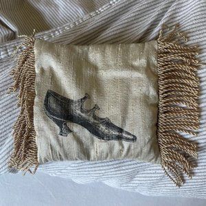Small Vintage Shoe Pillow Retro Girlie Decor Gift Cute Fringe Accent Sweet